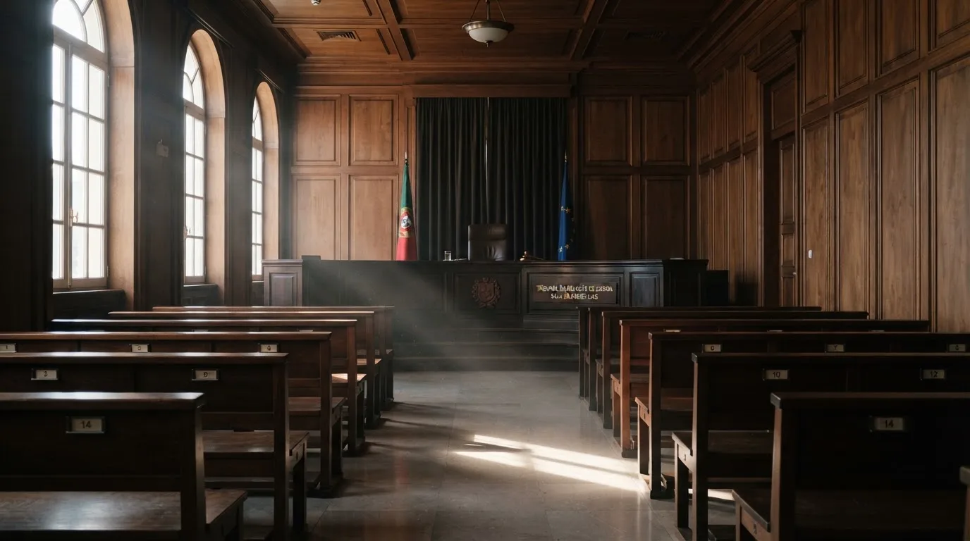 Sala de tribunal vazia com painéis de madeira, à luz da manhã — blackjack casinos em portugal