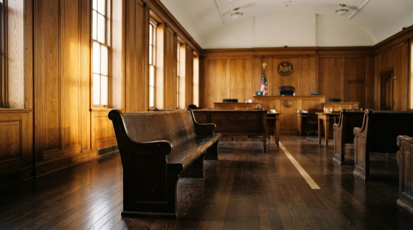 Sala de tribunal vazia com painéis de madeira, à luz da manhã — blackjack online casino em portugal