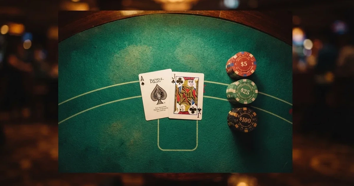 Mesa de jogo iluminada com cartas, vista de cima — blackjack regras para portugueses