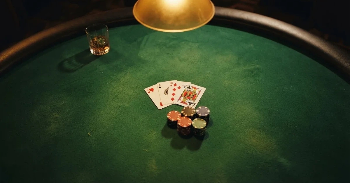 Mesa de jogo iluminada com cartas, vista de cima — casino com bingo em portugal