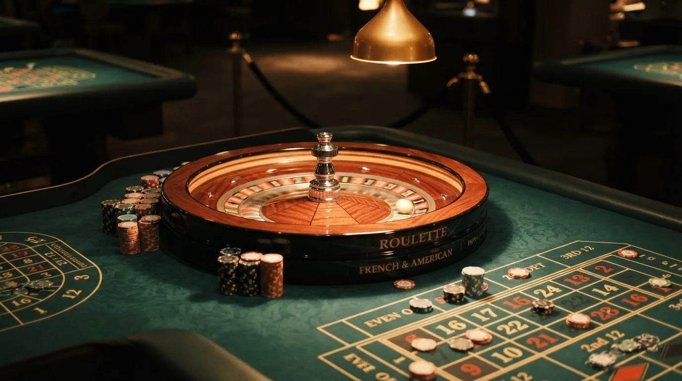 Roda de roleta e fichas sobre feltro verde, sob uma luz quente de fim de tarde — casinos com paysafecard em portugal