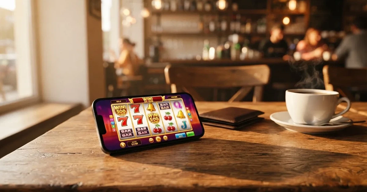 Telemóvel numa mesa de madeira ao lado de uma carteira e de uma chávena de café — casinos online com depósito pt