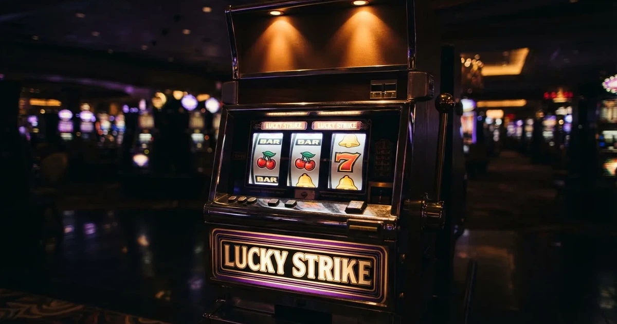 Rolos luminosos de uma slot machine numa sala escura, em grande plano — cassino grátis em portugal