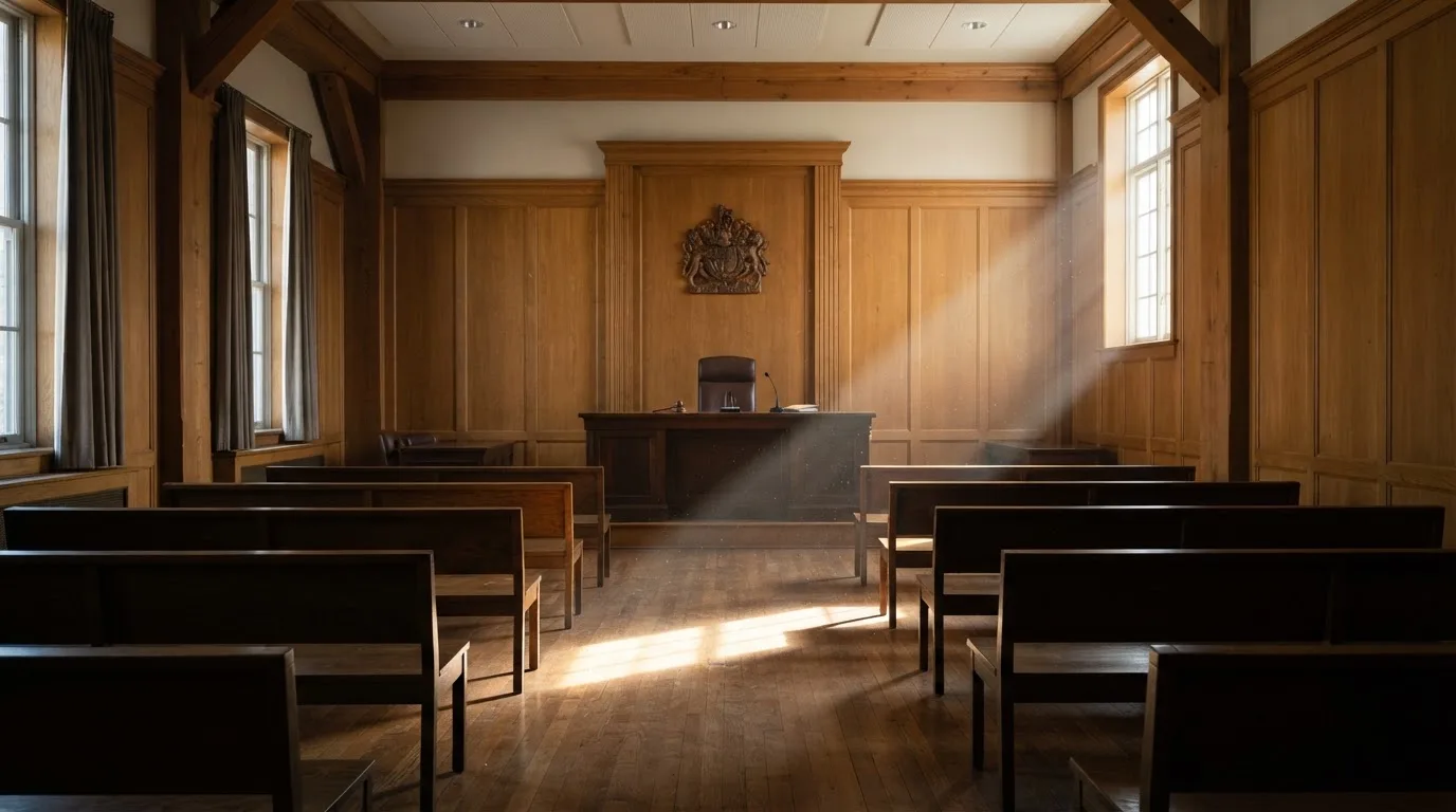 Sala de tribunal vazia com painéis de madeira, à luz da manhã — estoril casino em portugal