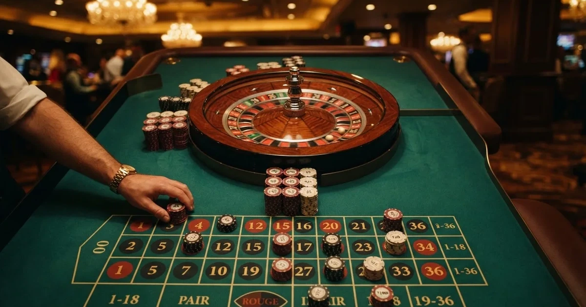 Mesa de jogo iluminada com cartas, vista de cima — jogos de roleta em casino pt