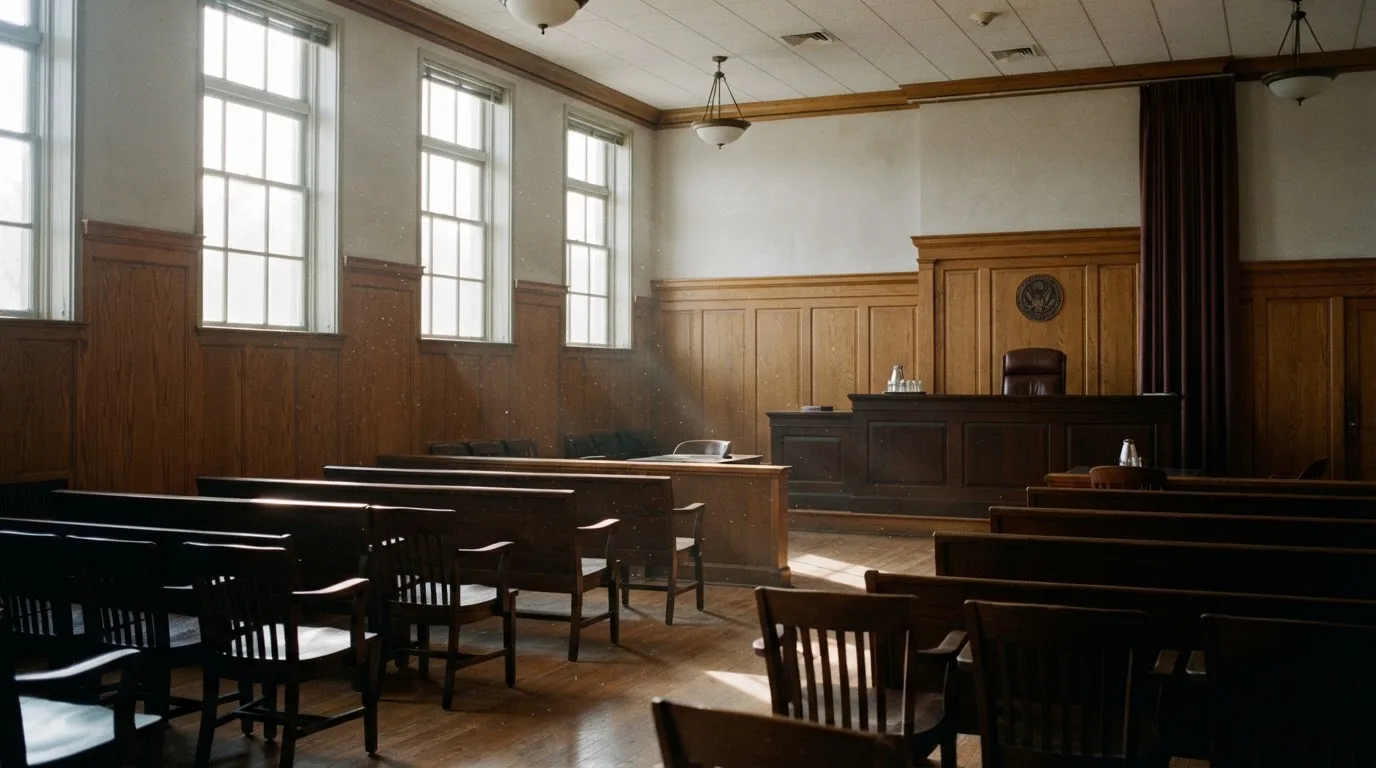 Sala de tribunal vazia com painéis de madeira, à luz da manhã — keno em cassino pt