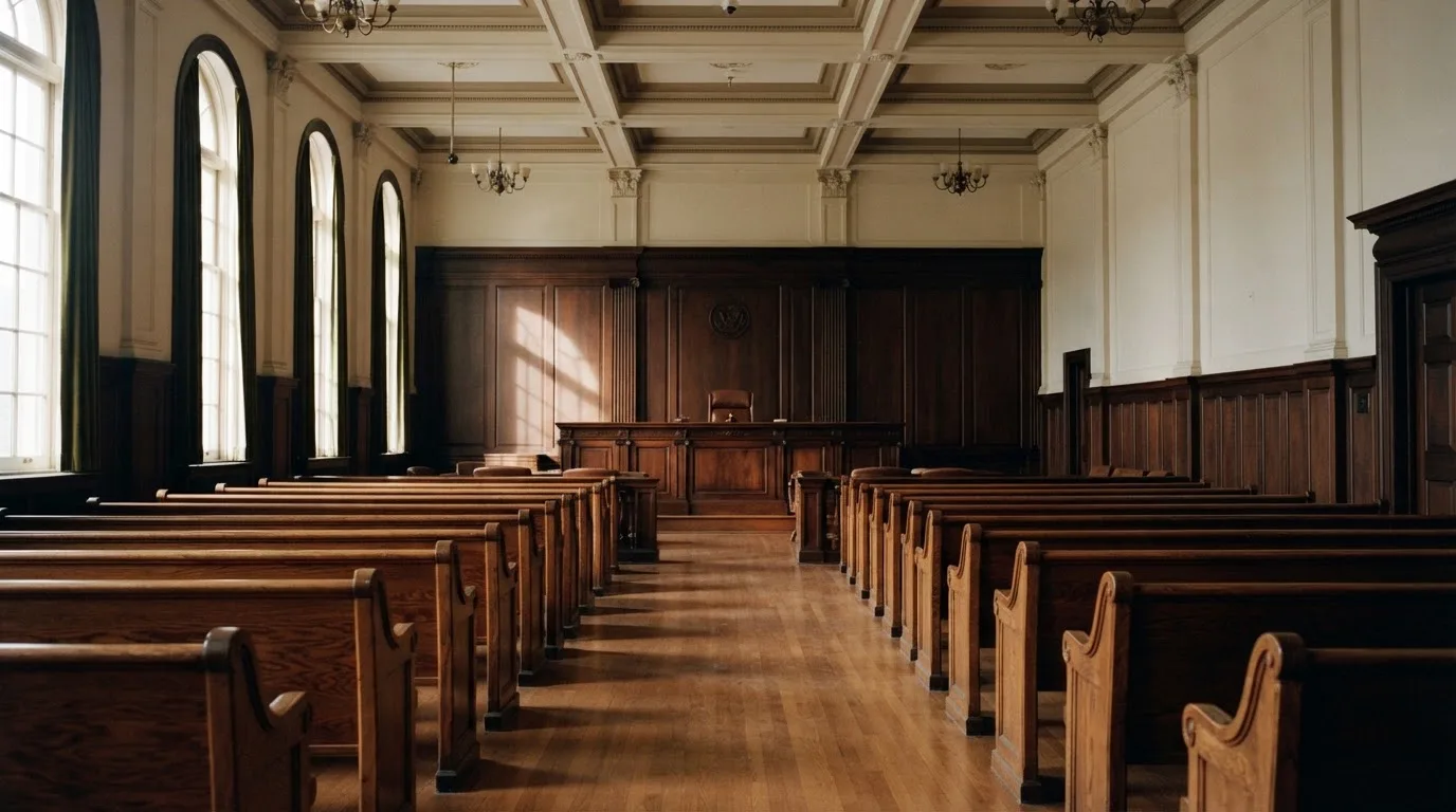 Sala de tribunal vazia com painéis de madeira, à luz da manhã — roleta casino em portugal