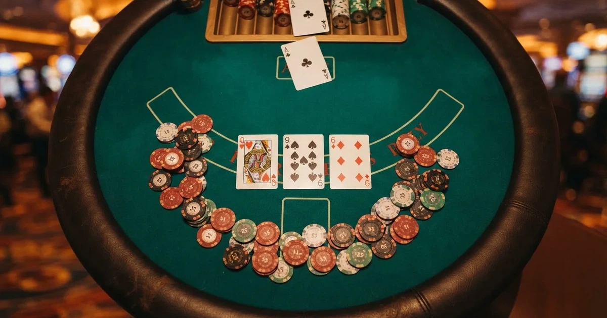 Mesa de jogo iluminada com cartas, vista de cima — roleta demo para portugueses